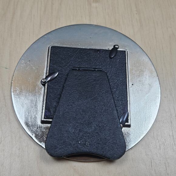 Vintage Black Silver Rhinestone trimmed round picture frame 5.25inches diameter - Picture 7 of 8